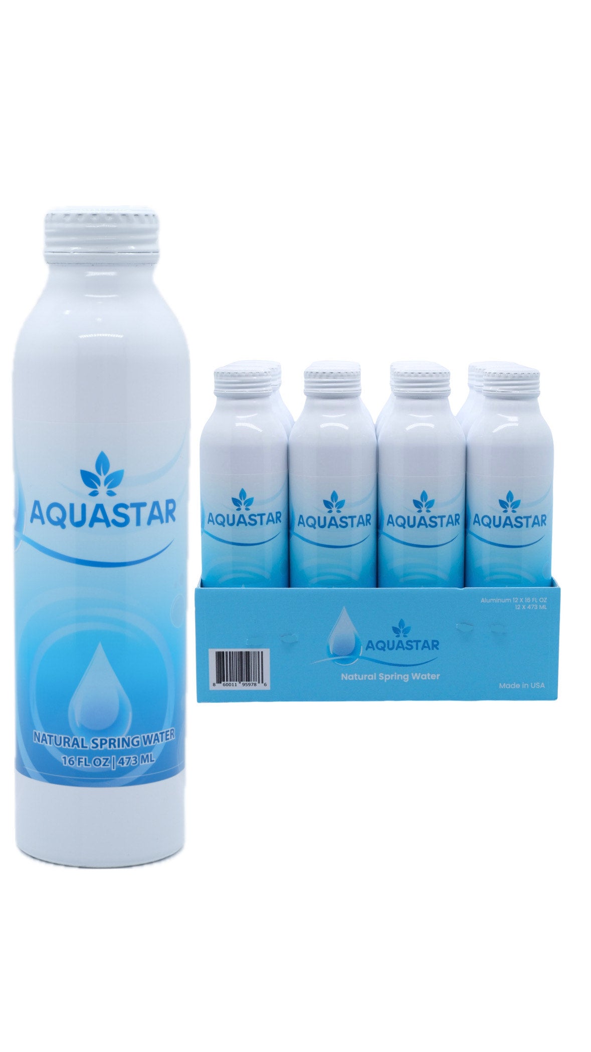 Aquastar Natural Spring Water Aluminum Bottle 16 FL OZ 12 Pack